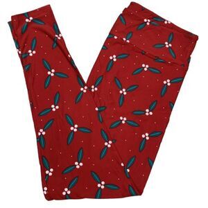LuLaRoe‎ Womens Leggings Size TC Dream Holiday Red Mistletoe Holly Christmas NWT